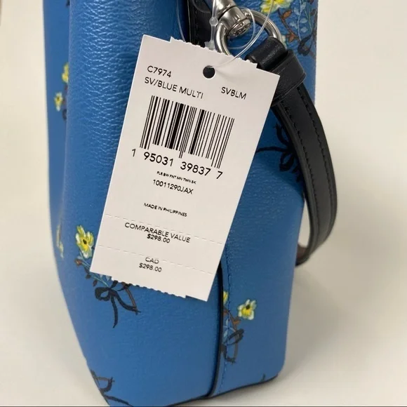 COACH Mini Town Bucket Crossbody Bag Floral Bow Print Blue Handbag New - Picture 9 of 11